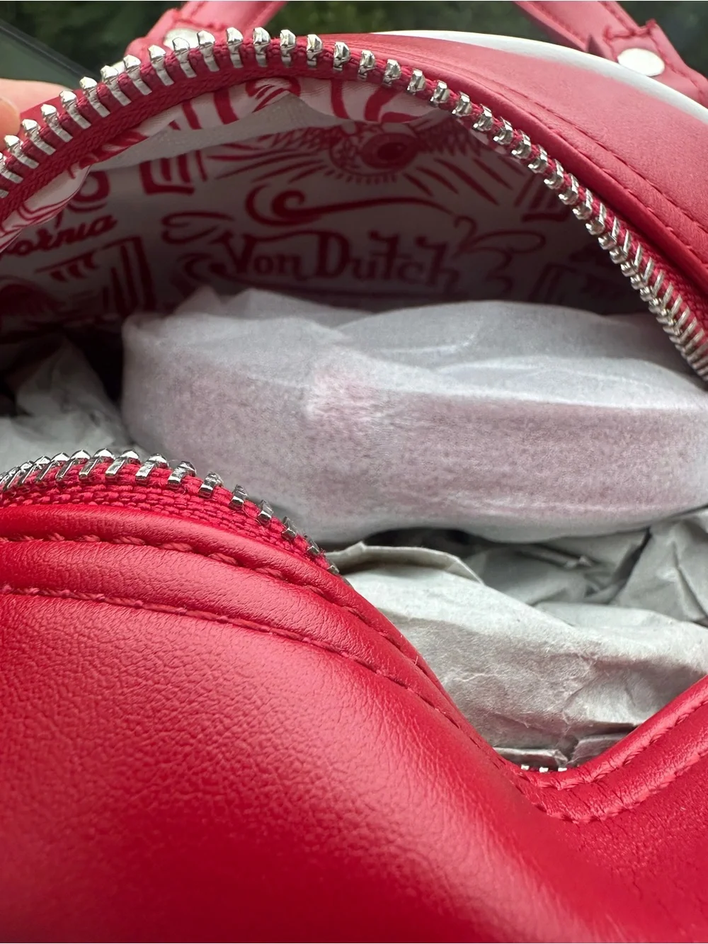 Von Dutch Red and White Patterned Mini Dome Bag